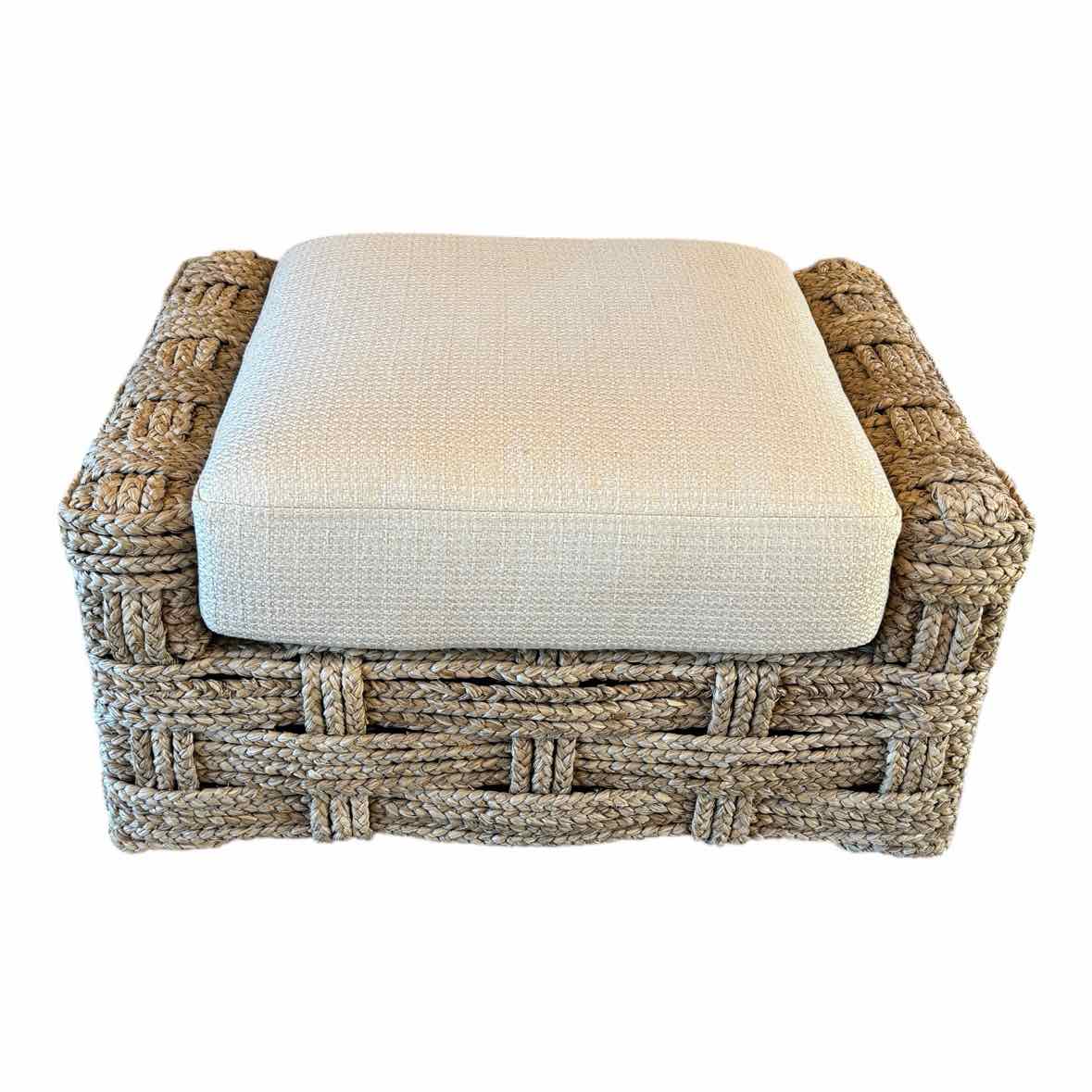 French Woven Rope Ottoman w/ Cushion
