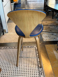 SET of 3 Blue Leather & Wood Counter Stools by Cherner (AS IS)