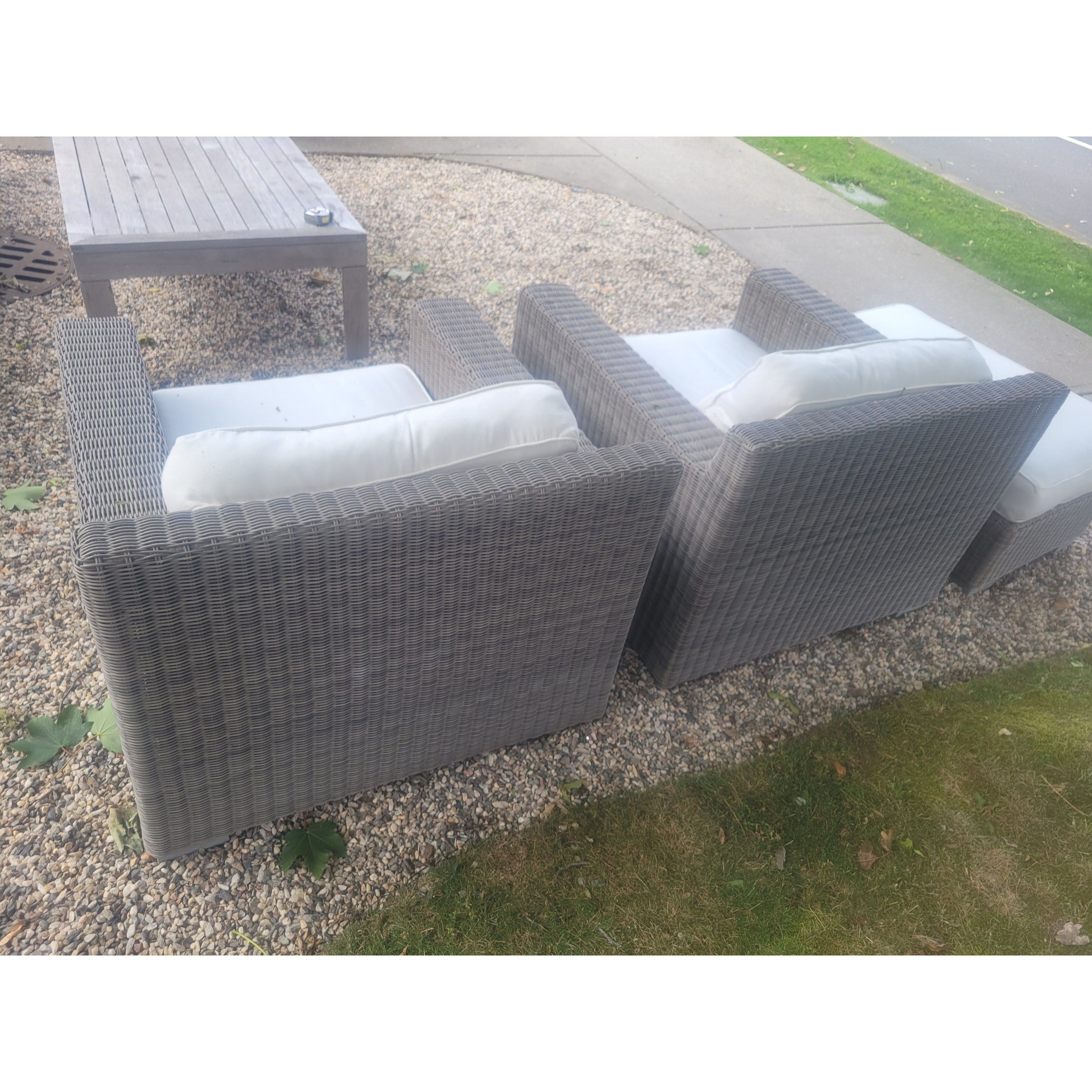 PAIR of Gray Wicker Lounge Chairs w/ Cushions