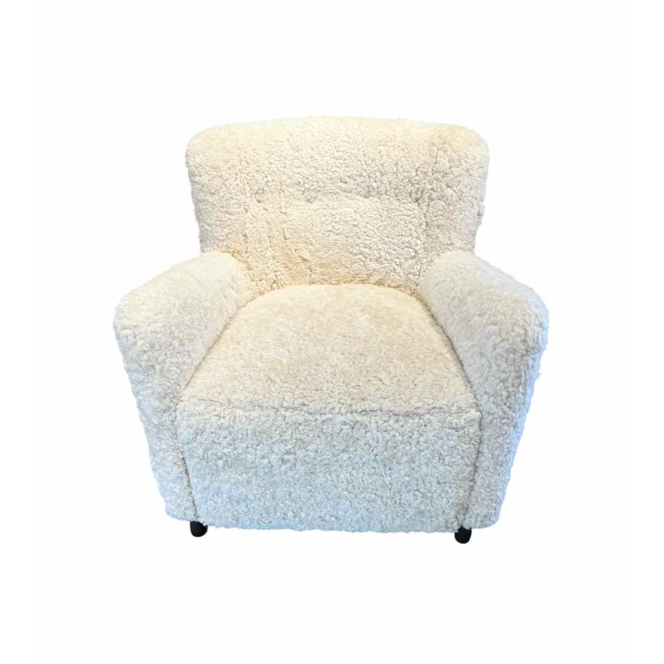 Ivory Shearling Armchair w/ Maple Legs