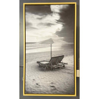 B&W Beach Lounges Photograph on Canvas in Floating Wood Frame