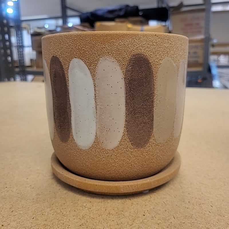 Matte Tan Ceramic Pot w/ Drainage Plate