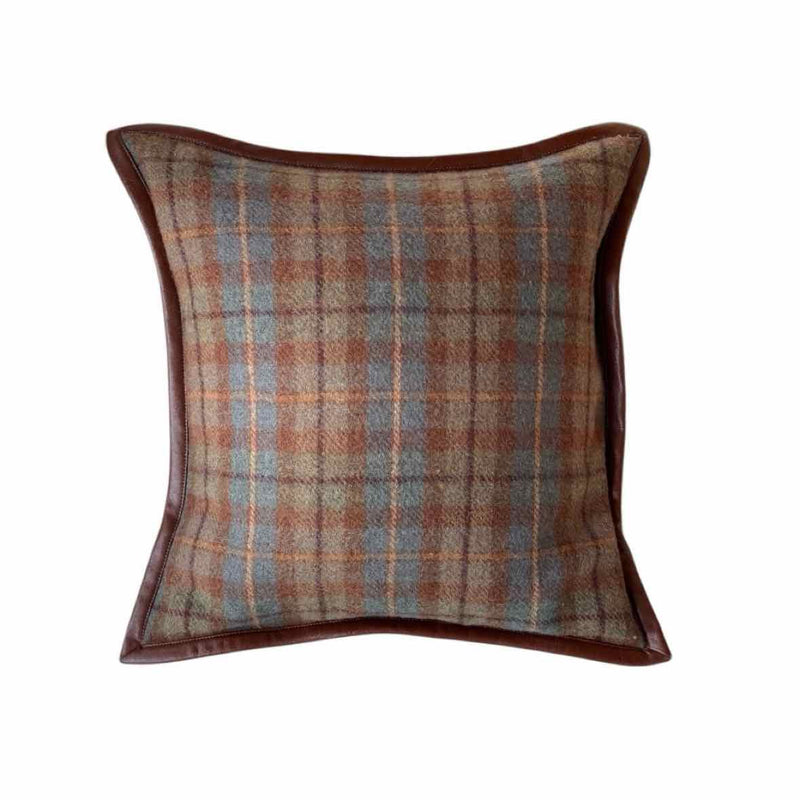 Plaid Tartan Wool & Leather Trim Pillow w/ Goose Feather Insert by Ralph Lauren