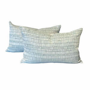 Pair of Custom Sage Over White Linen Lumbar Pillows