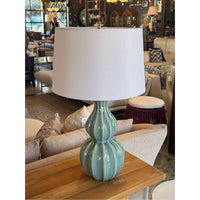 PAIR of Blue Ceramic Table Lamps w/ White Shades