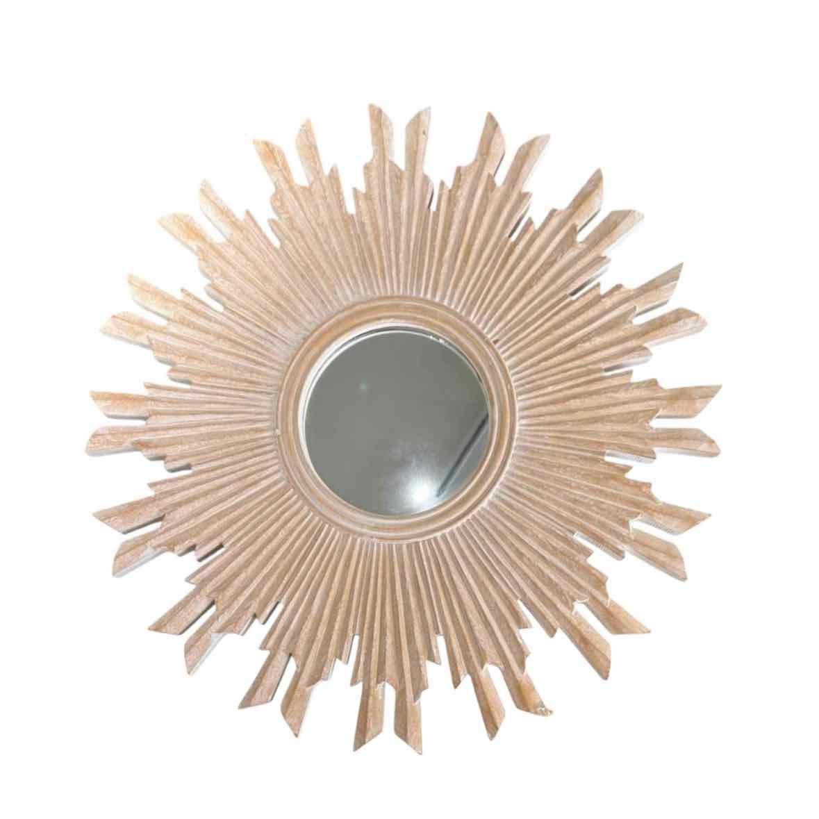 White Washed Wood Starburst Mirror