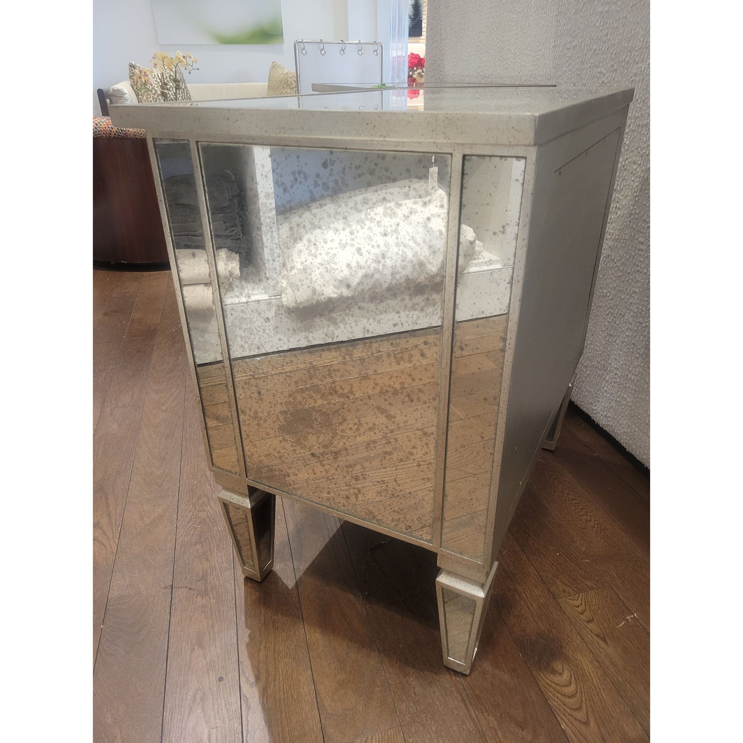 PAIR of Antiqued Mirror Glass Nightstands