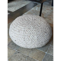 Custom Heather Beige Woven Wool Pouf
