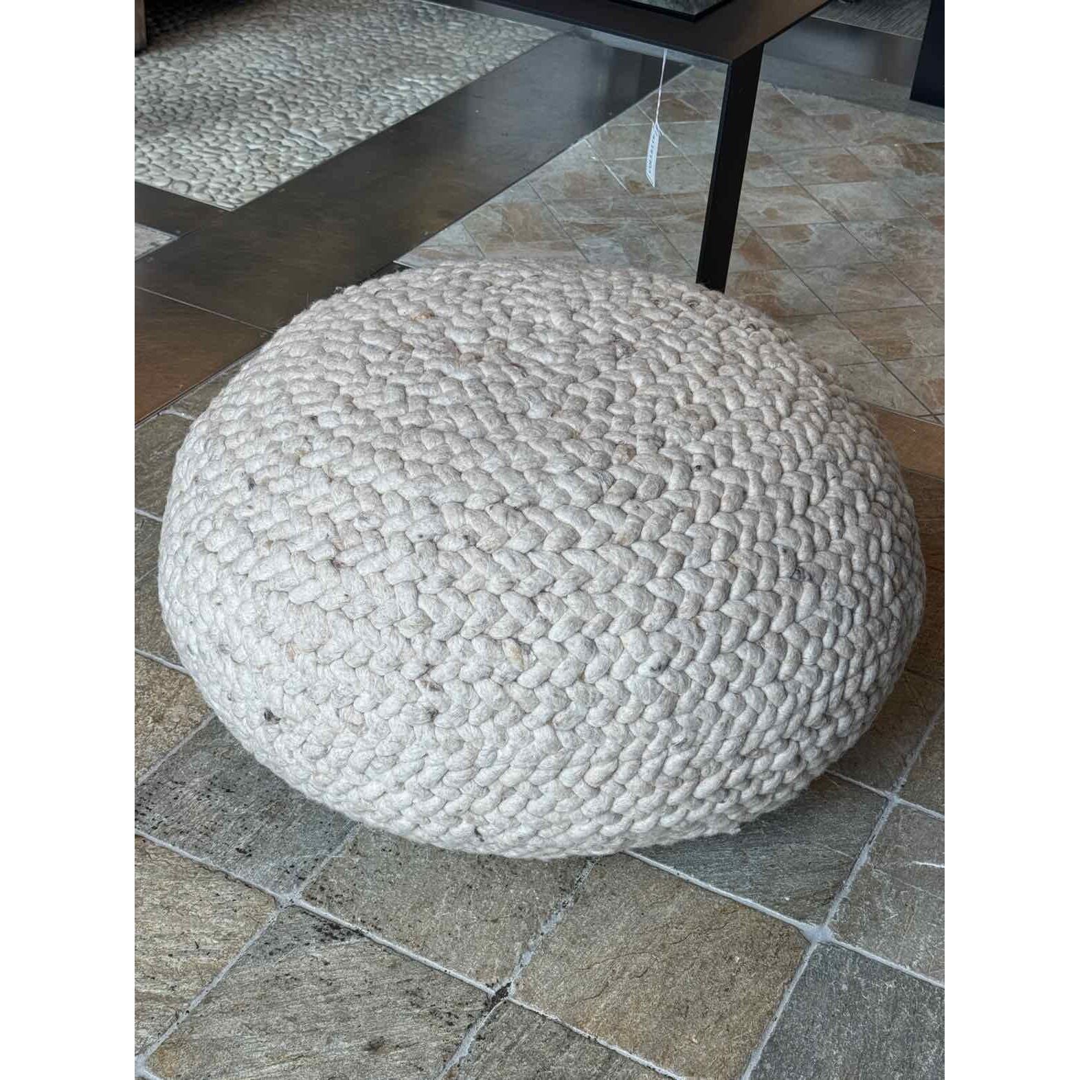 Custom Heather Beige Woven Wool Pouf