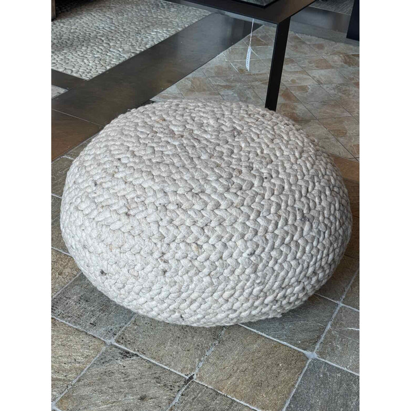 Custom Heather Beige Woven Wool Pouf