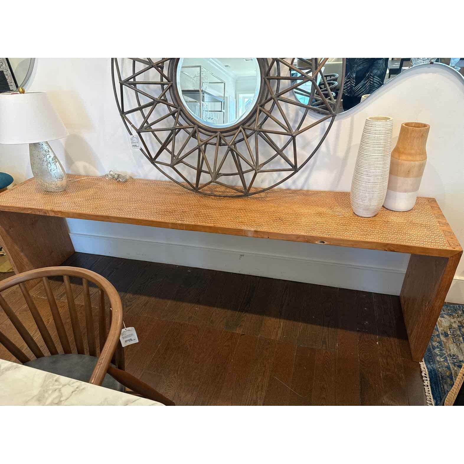 Custom Hand-Made Mother of Pearl inlay Aged Teak Wood Console by Andrianna Sham