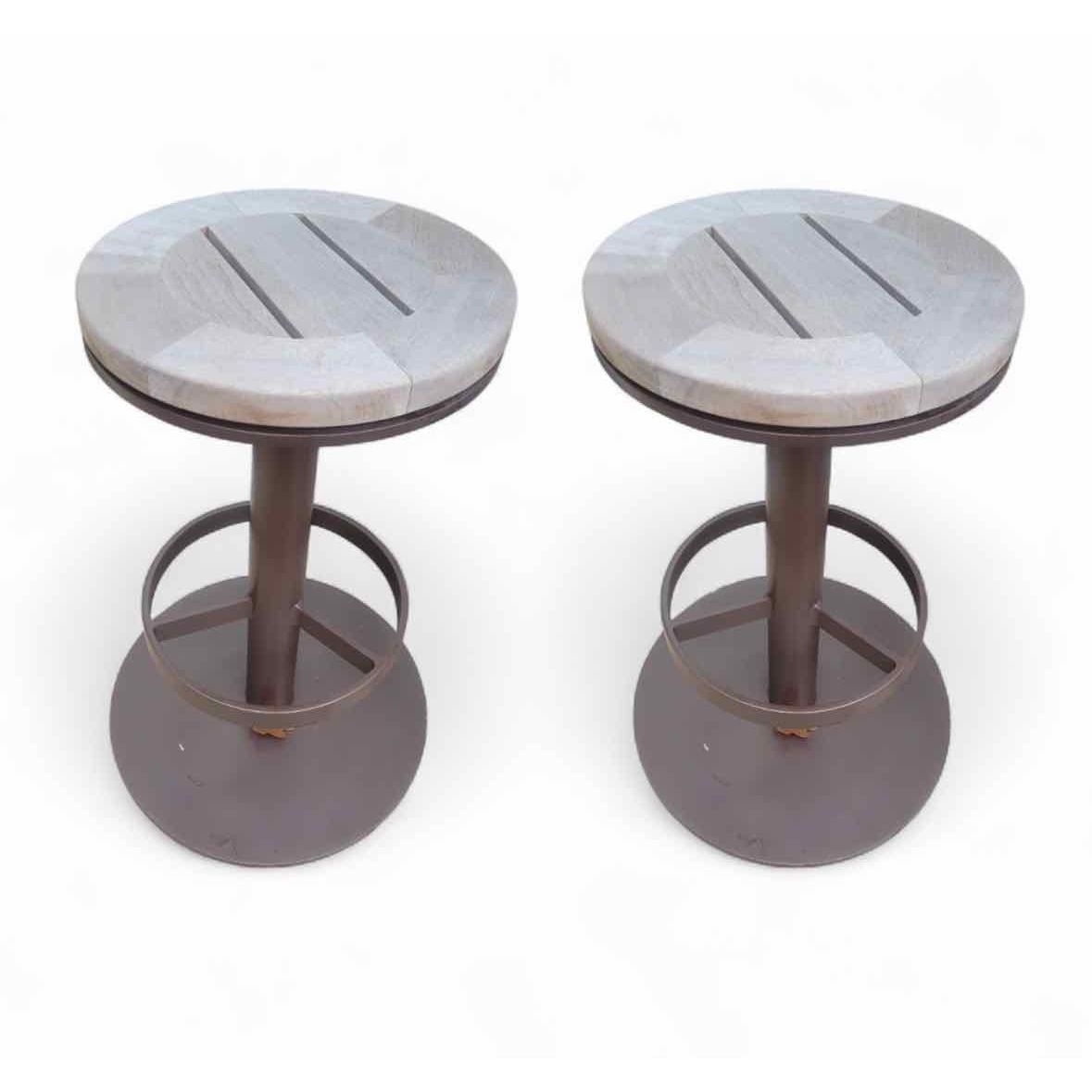 PAIR of Peninsula Teak & Aluminum Swivel Stools by Sutherland