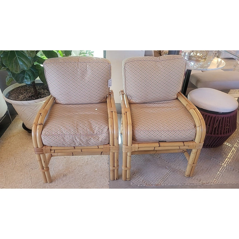 PAIR of Bamboo Chairs w/ Diamond Pattern Cushions