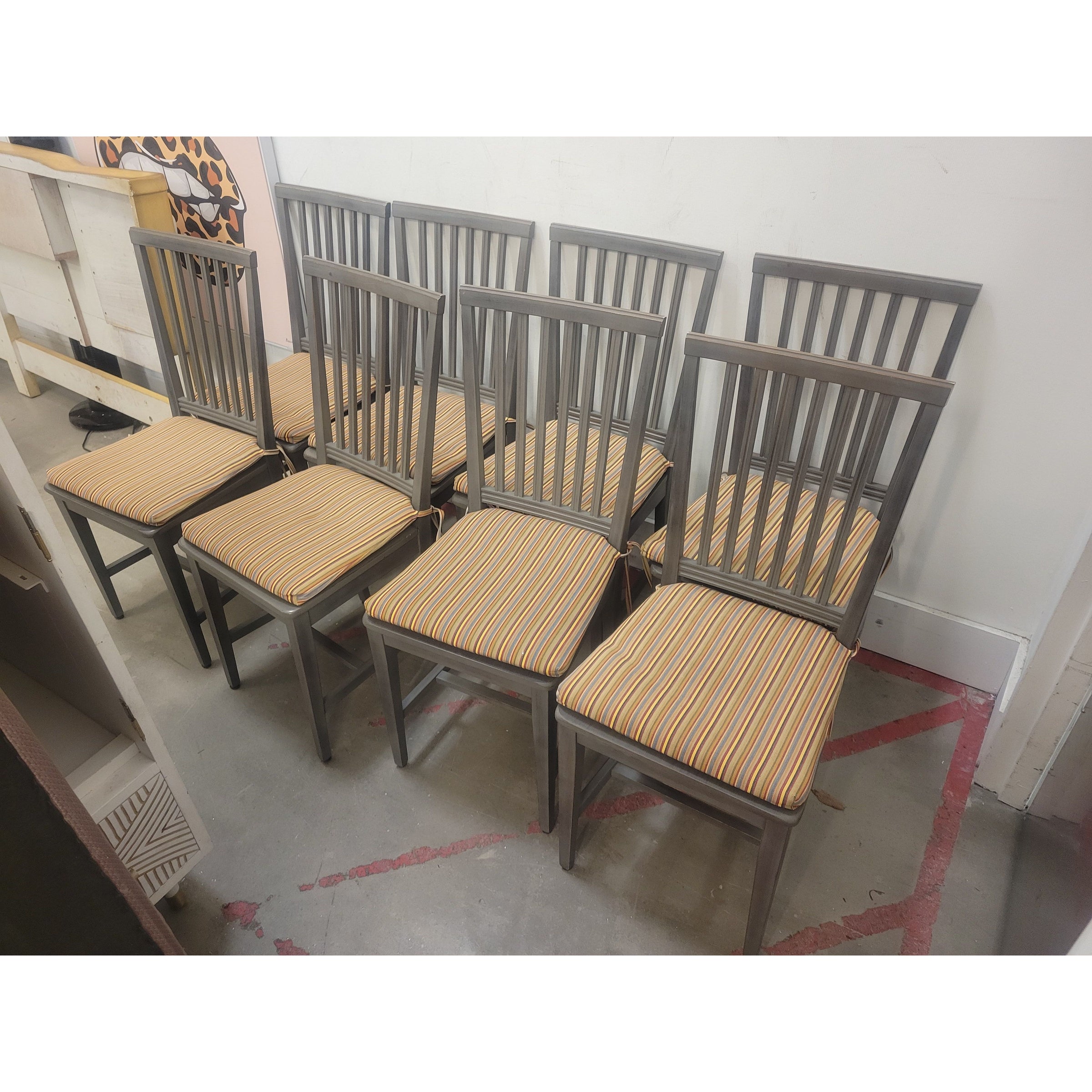 SET of 8 Gray Wood Village Grigio Dining Chairs (AS IS) - colletteconsignment.com
