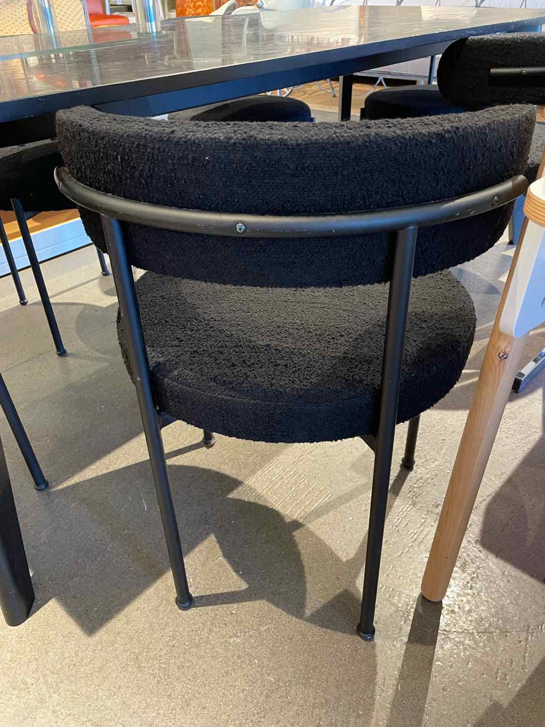 SET of 6 Black Boucle Chairs w/ Metal Legs