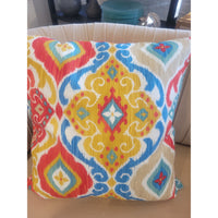 PAIR of Red & Blue Bohemian Print Sunbrella Square Pillows