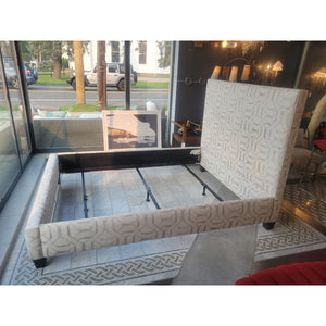 Queen-Sized White & Gray Upholstered Bed Frame by MG&BW