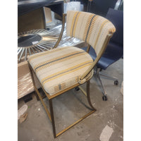 PAIR of Yellow Striped Bar Stools on Brass Bases by Ballard Designs (AS IS)
