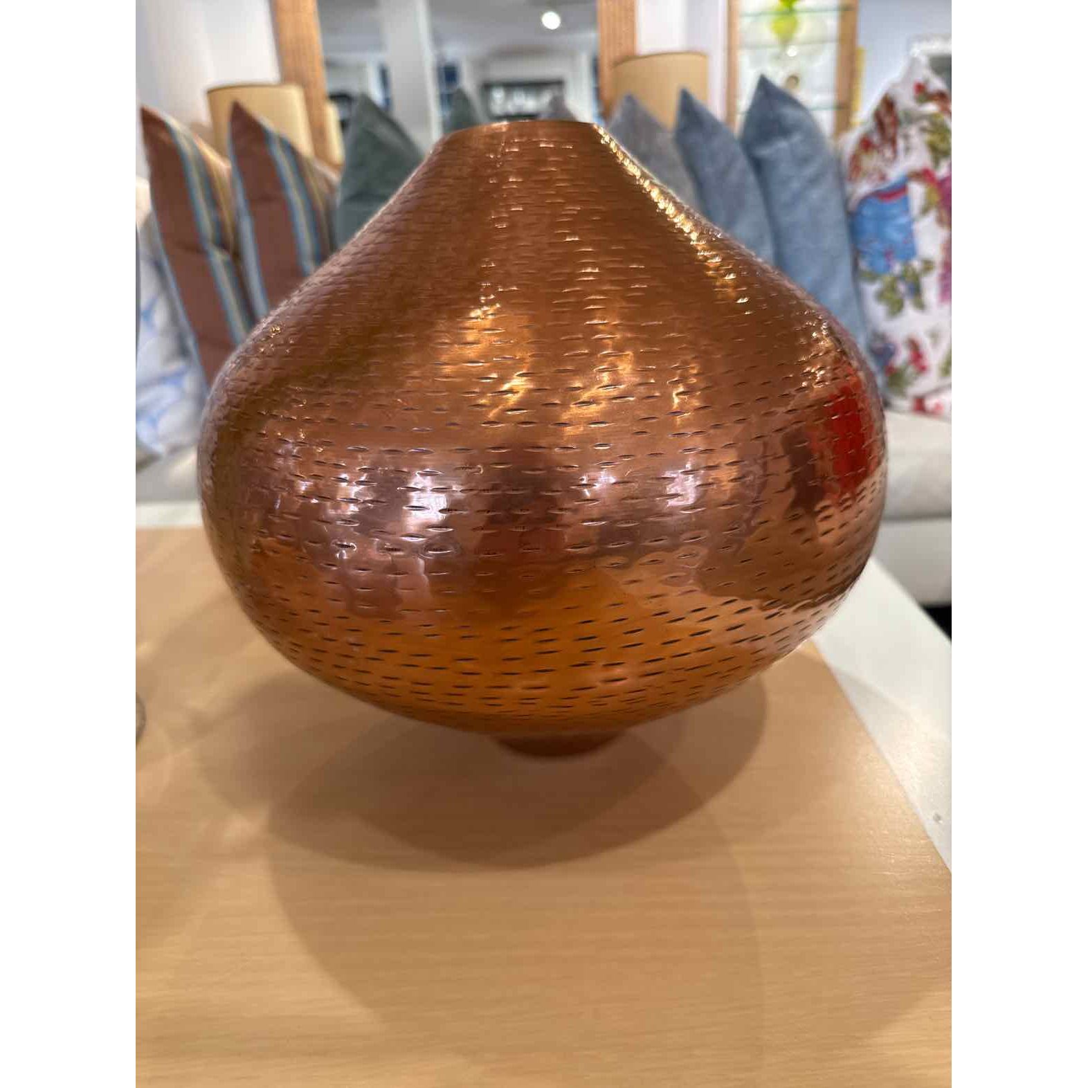 Textured Copper Vase, 11.5"H x 10" Dia,  AS IS , One Dent - colletteconsignment.com