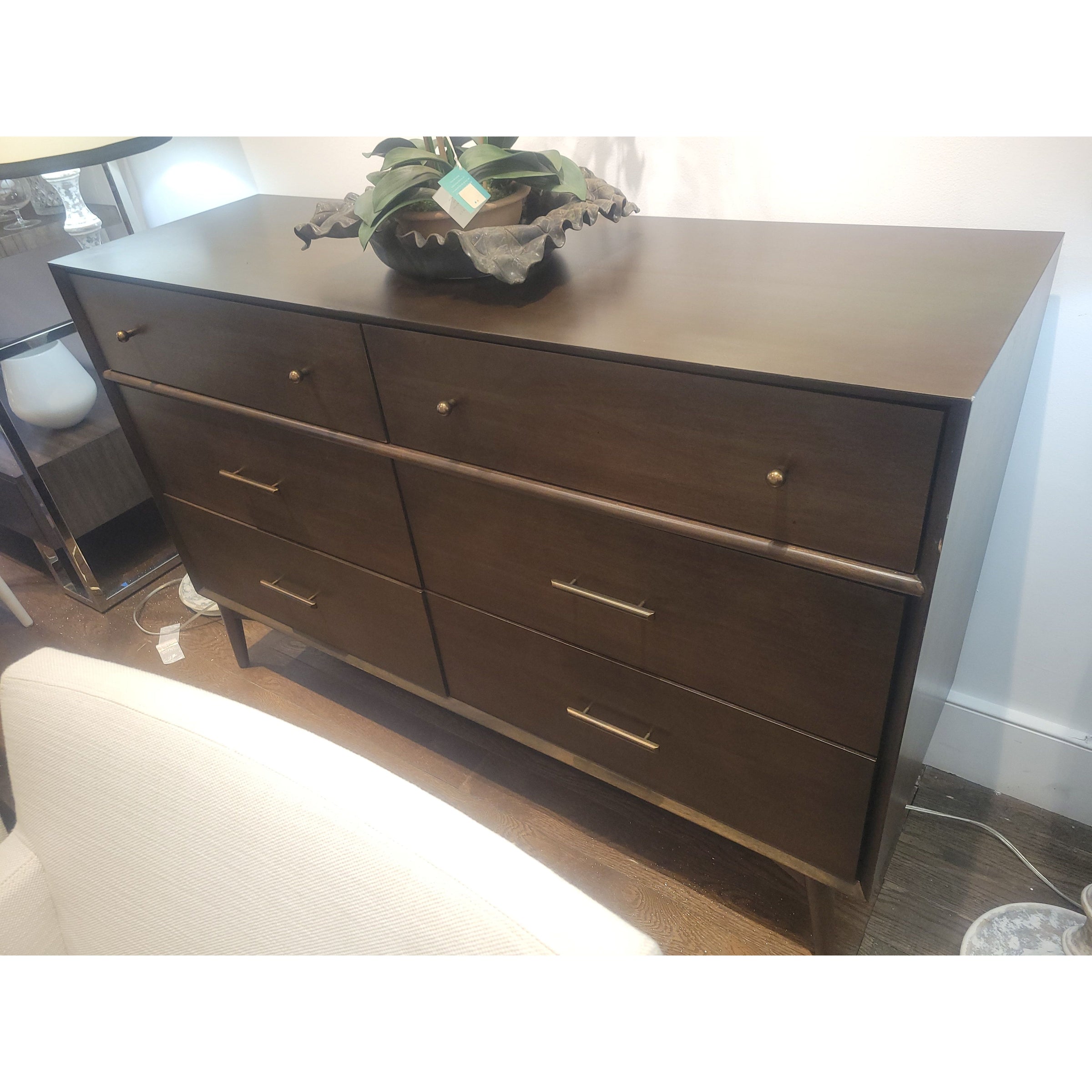 6-Drawer Walnut Dresser w/ Brassed Metal Pulls