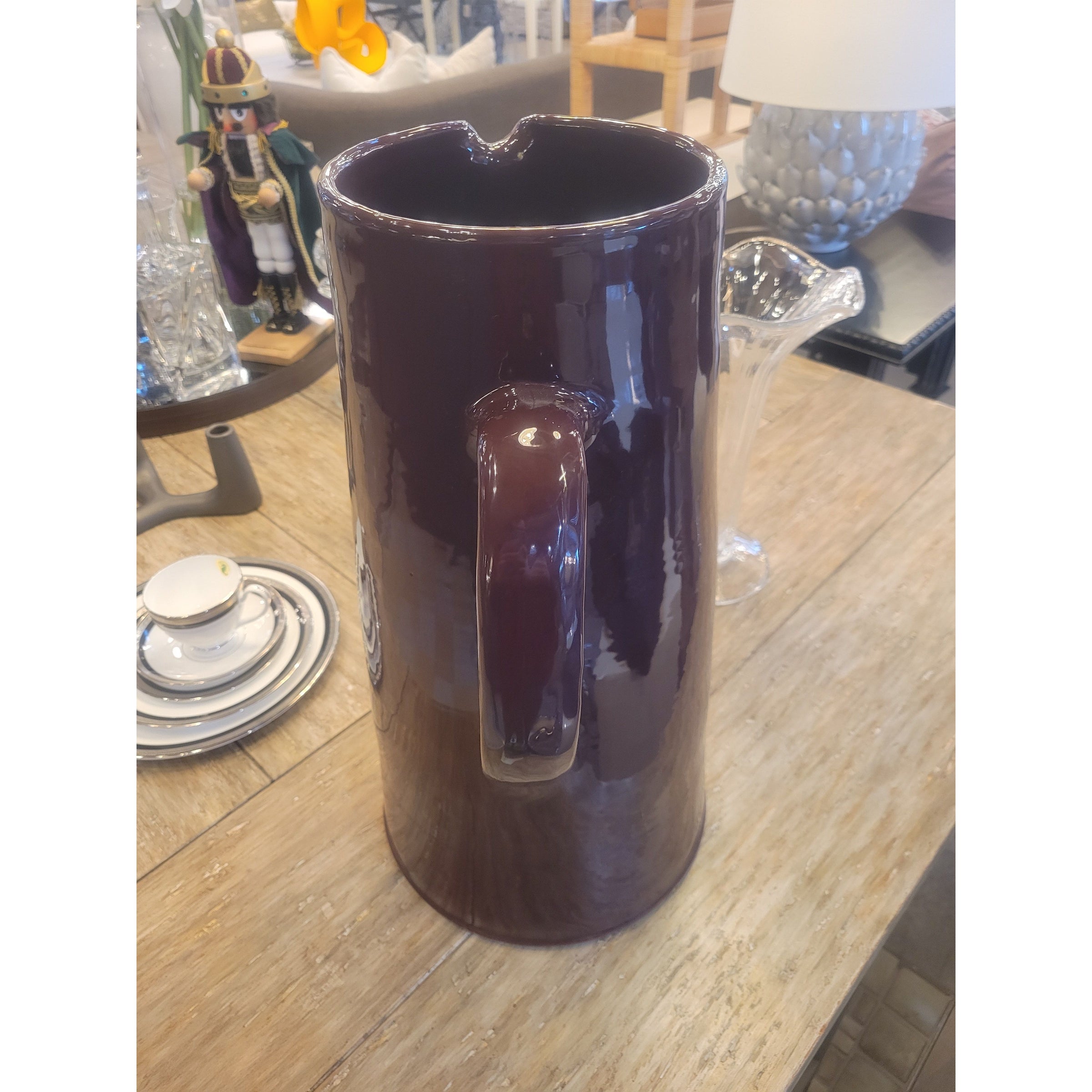 XL Maroon Glazed Ceramic Jug by Enza Fasano Italy