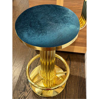 PAIR of Custom Polished Brass Bar Stools w/ Cowhide Seat - AS IS