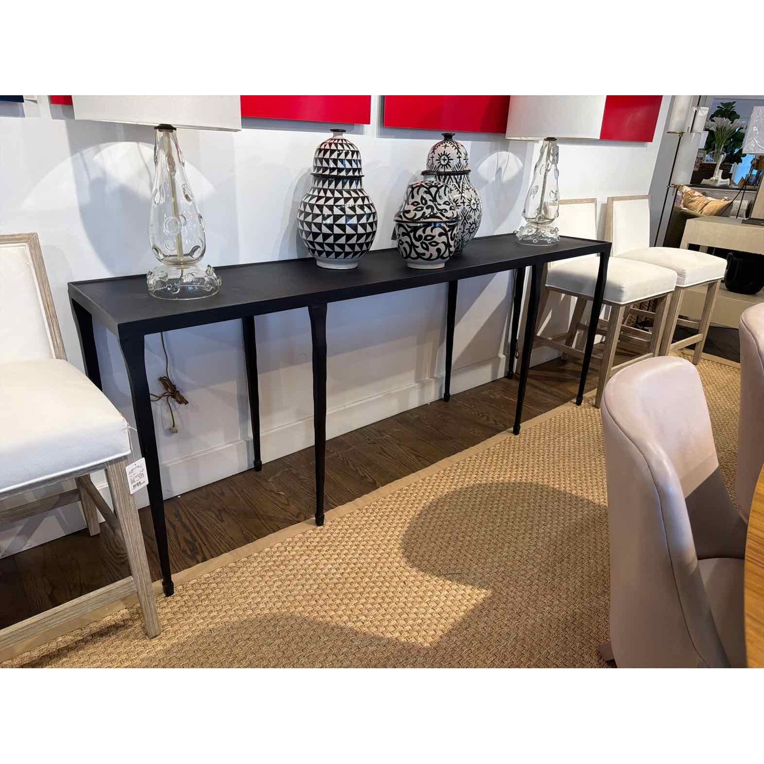 Bernhardt 'Halden' Hammered Cast Iron Console Table 84"L x 19"D x 32"H - colletteconsignment.com