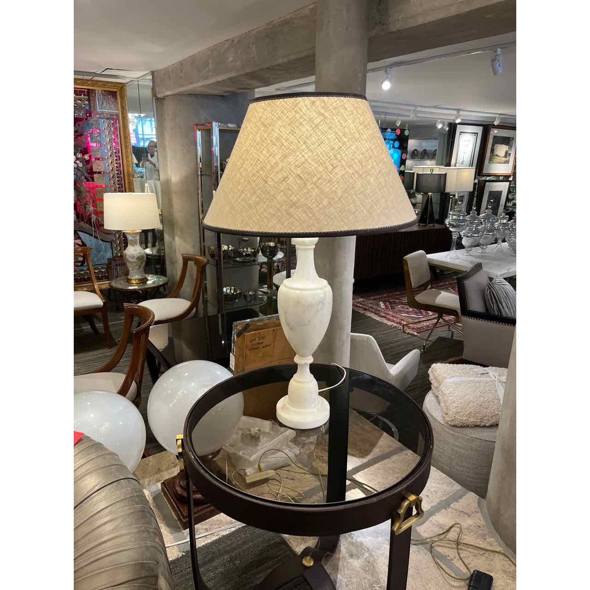 Pair of Alabaster Table Lamps w/ Beige Shades