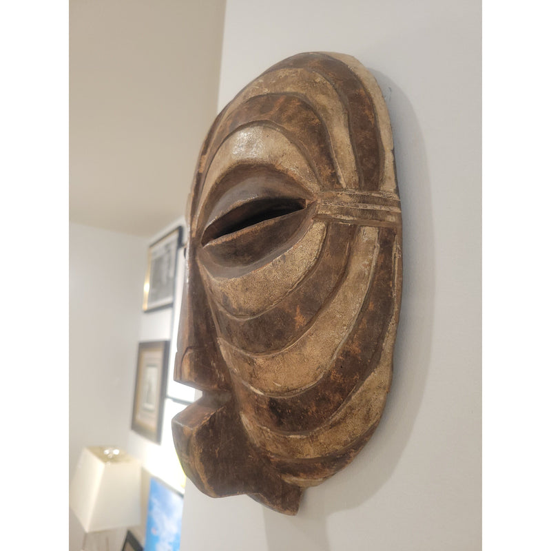 Round Carved Wood Luba Mask
