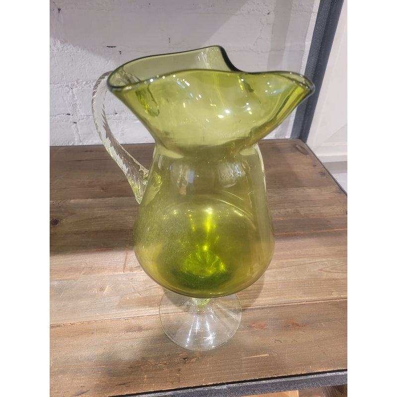 SET of Vintage Green Glass Drink Pitcher & 6 Glasses by Sasaki