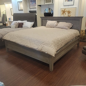 King-Sized Graywash Oak Farmhouse Platform Bed Frame (AS IS)