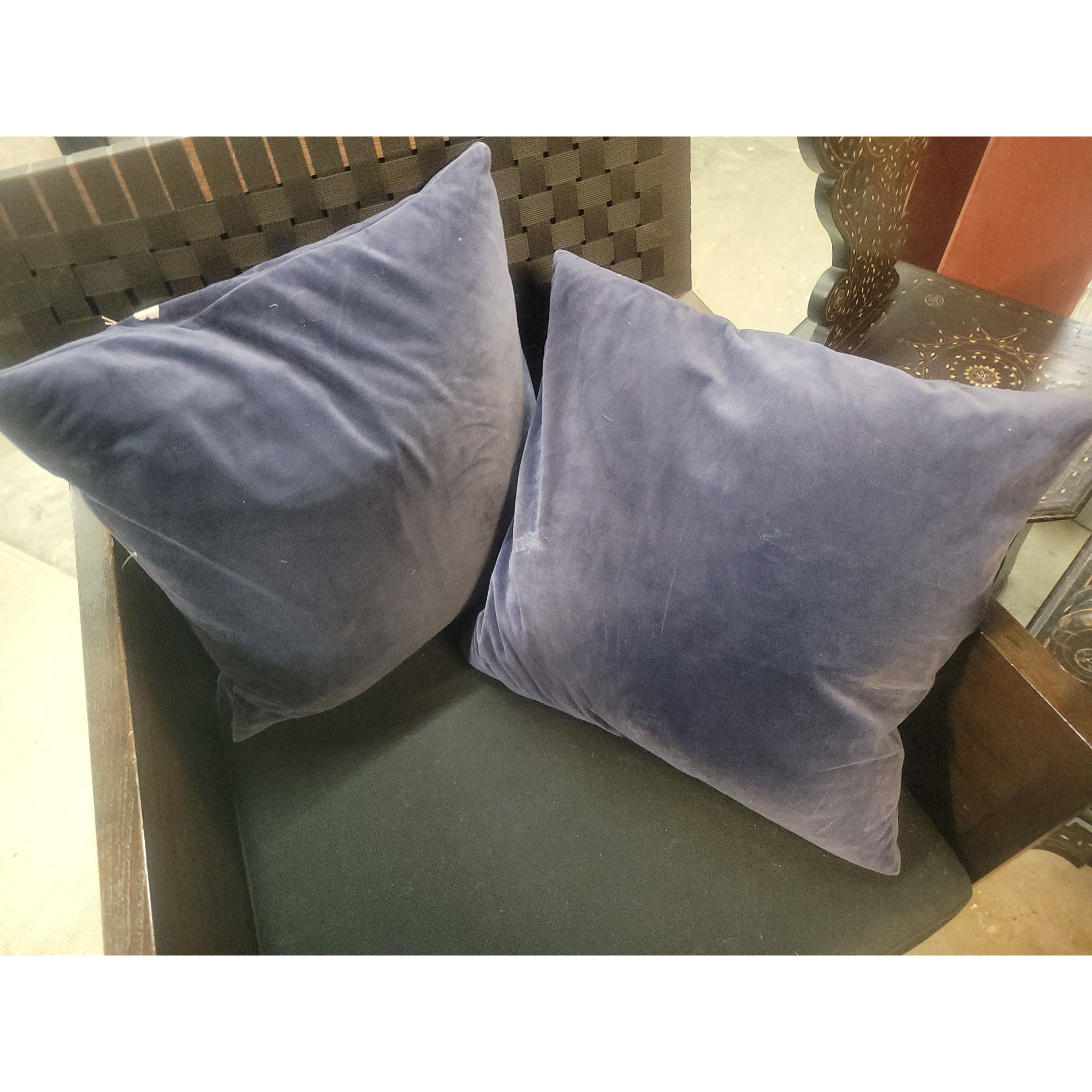 PAIR of Navy Buttercup Flower Print Pillows by Yves Delorme - colletteconsignment.com