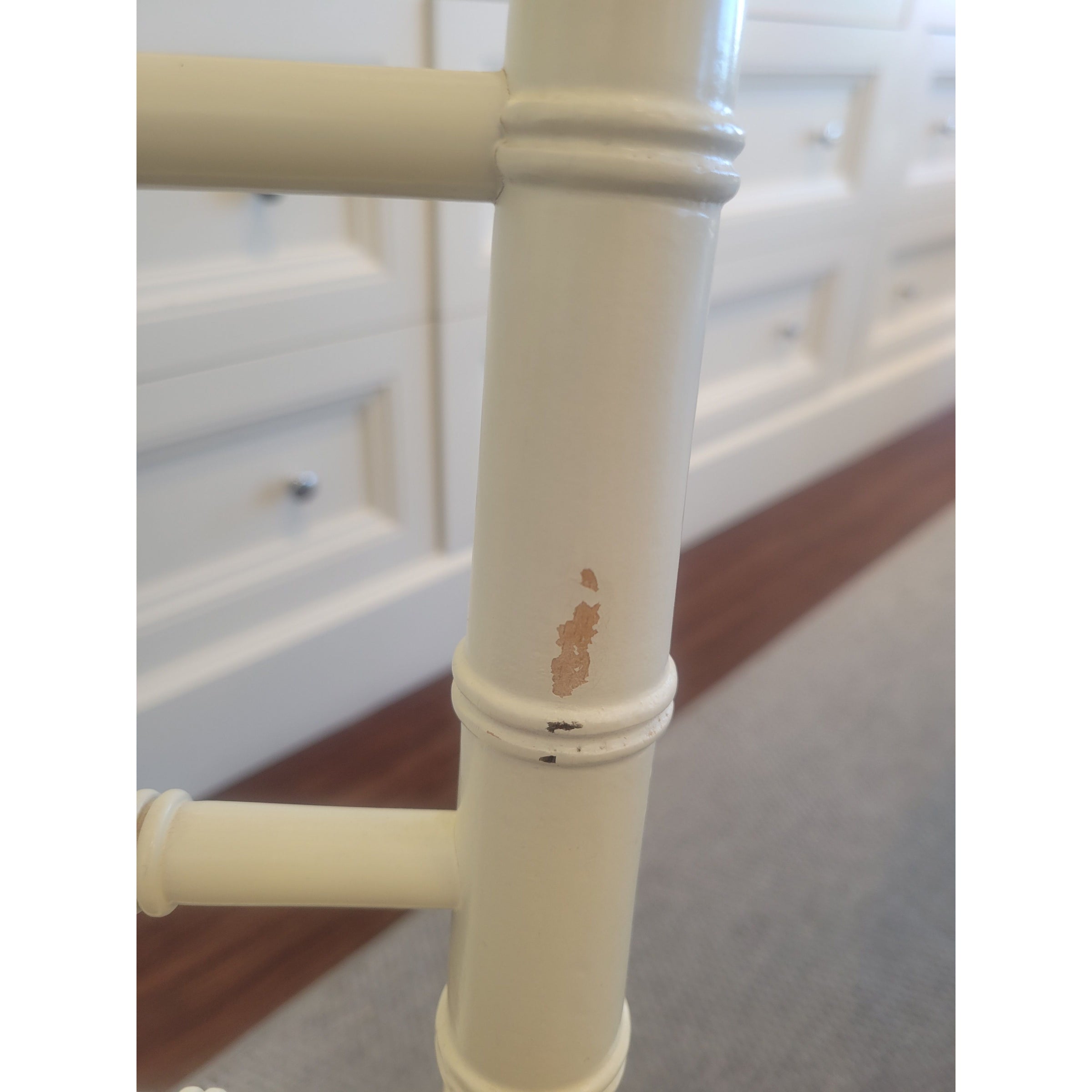 SET of 8 Bulgarian Faux Bamboo Dining Chairs w/ Tan Cushions - AS IS