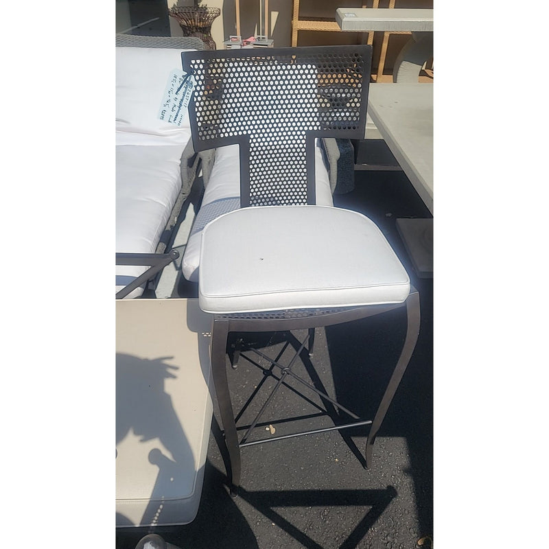 PAIR of 'Hadley' Dark Gray Metal Bar Stools w/ Ivory Cushions by Made Goods