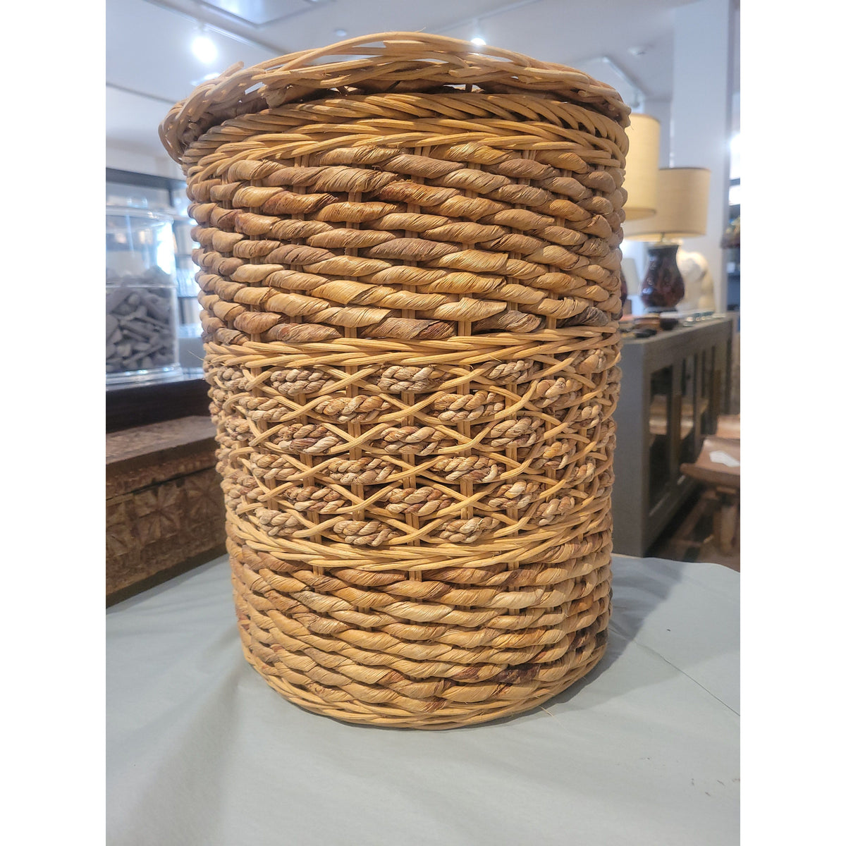 Tall Seagrass Wicker Basket w/ Lid - colletteconsignment.com