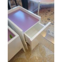 PAIR of White & Purple Lacquer 1-Drawer Side Tables