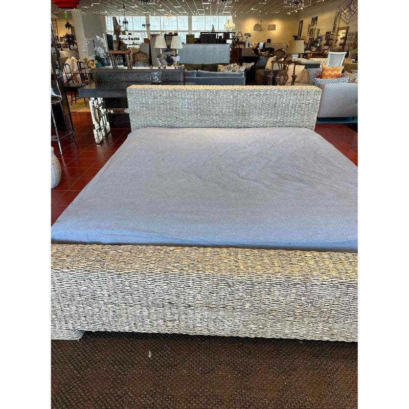 White Wash Woven Seagrass King Size Bed