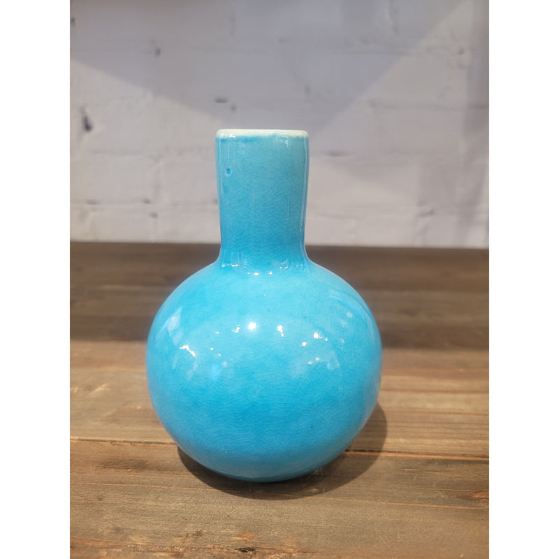 Bulbous Blue Ceramic Bud Vase