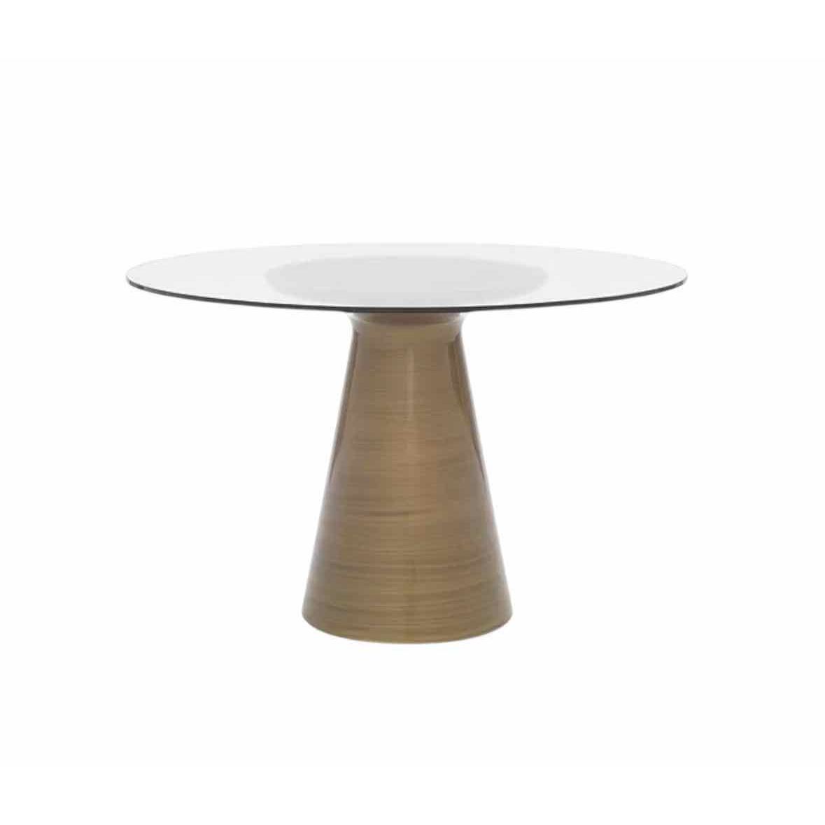 'Addie' Pewter Pedestal Dining Table w/ 5-ft Round Glass Top by MG&BW - colletteconsignment.com