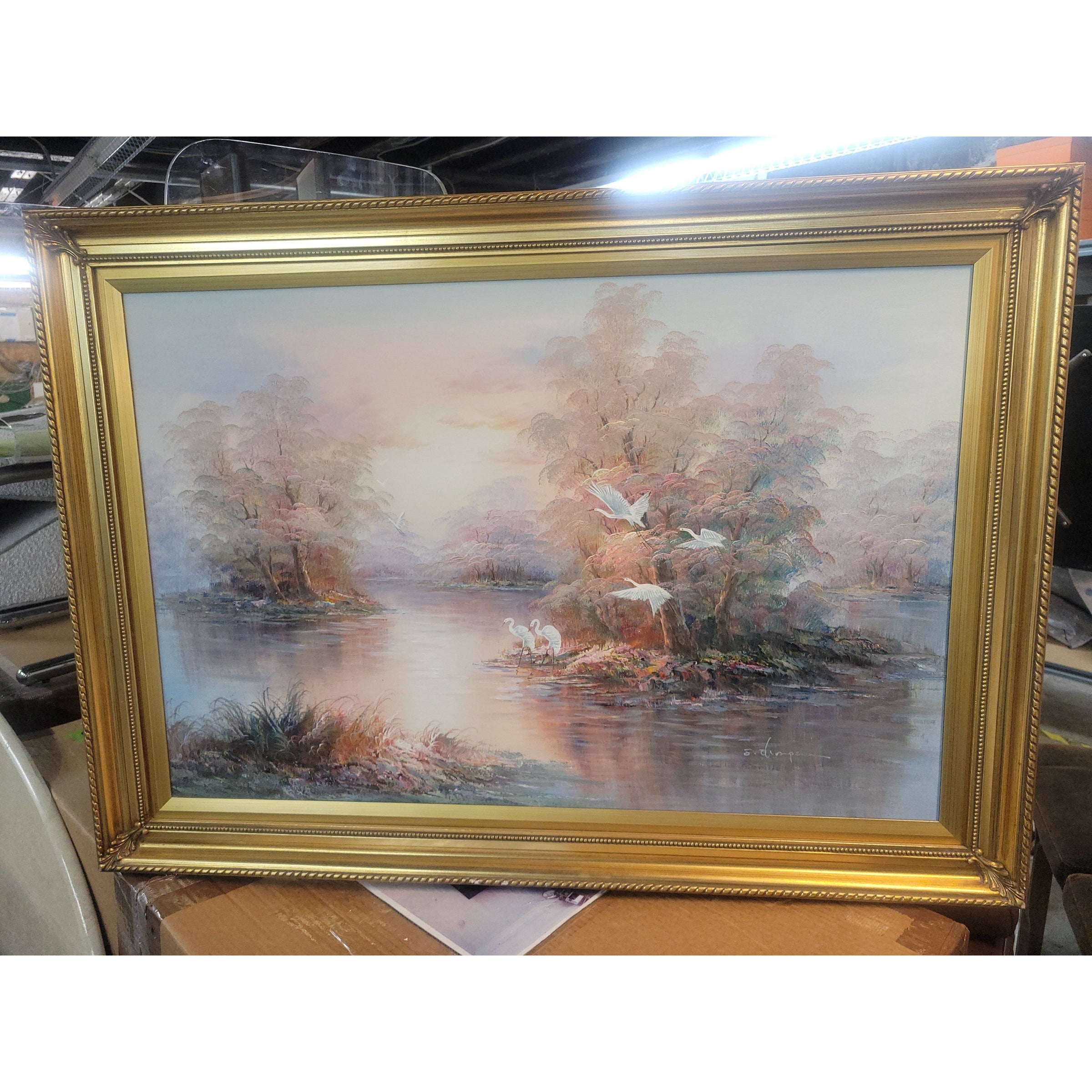Everglades Oil Painting by J. Thompson in Gold Frame