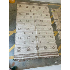 4.10' x 8.4' Brown Tribal Patterns on Beige Kilim Rug #35