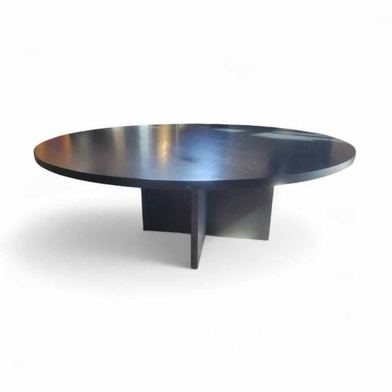 Custom 7-ft Round Black Oak Pedestal Dining Table - colletteconsignment.com
