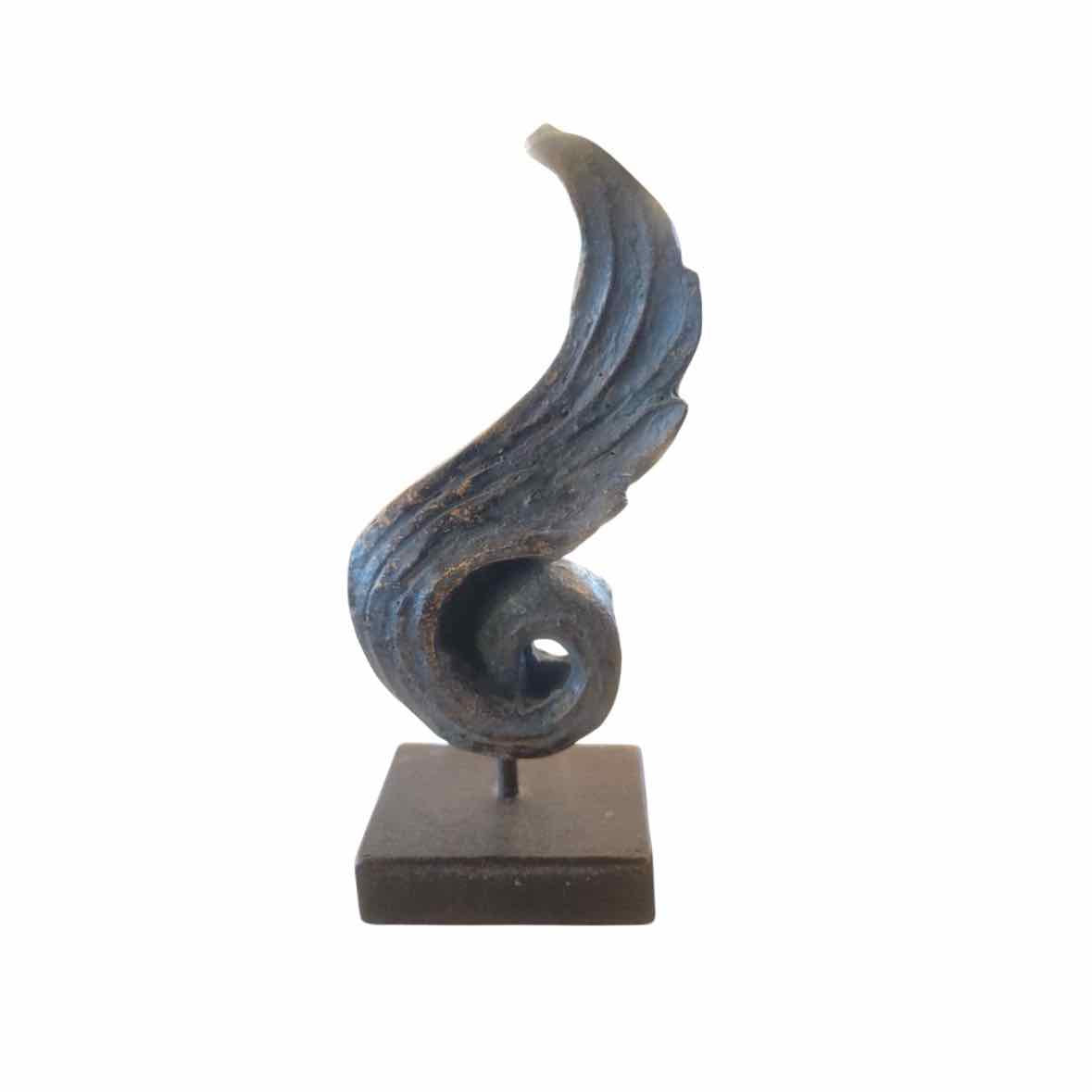 Curled Wing Carved Wood Sculpture