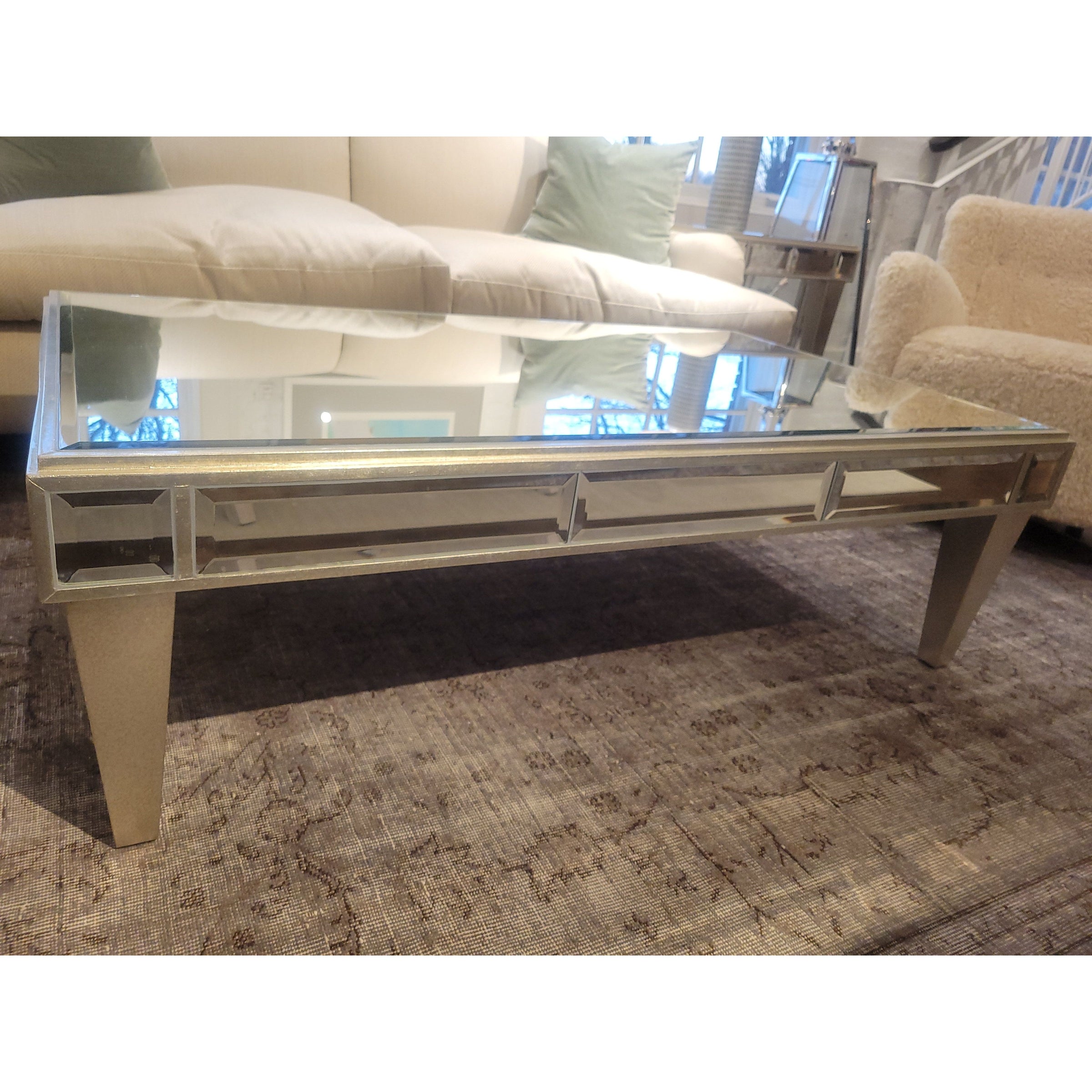 Mirrored Glass Silverleaf Finish Rectangular Coffee Table (As Is)