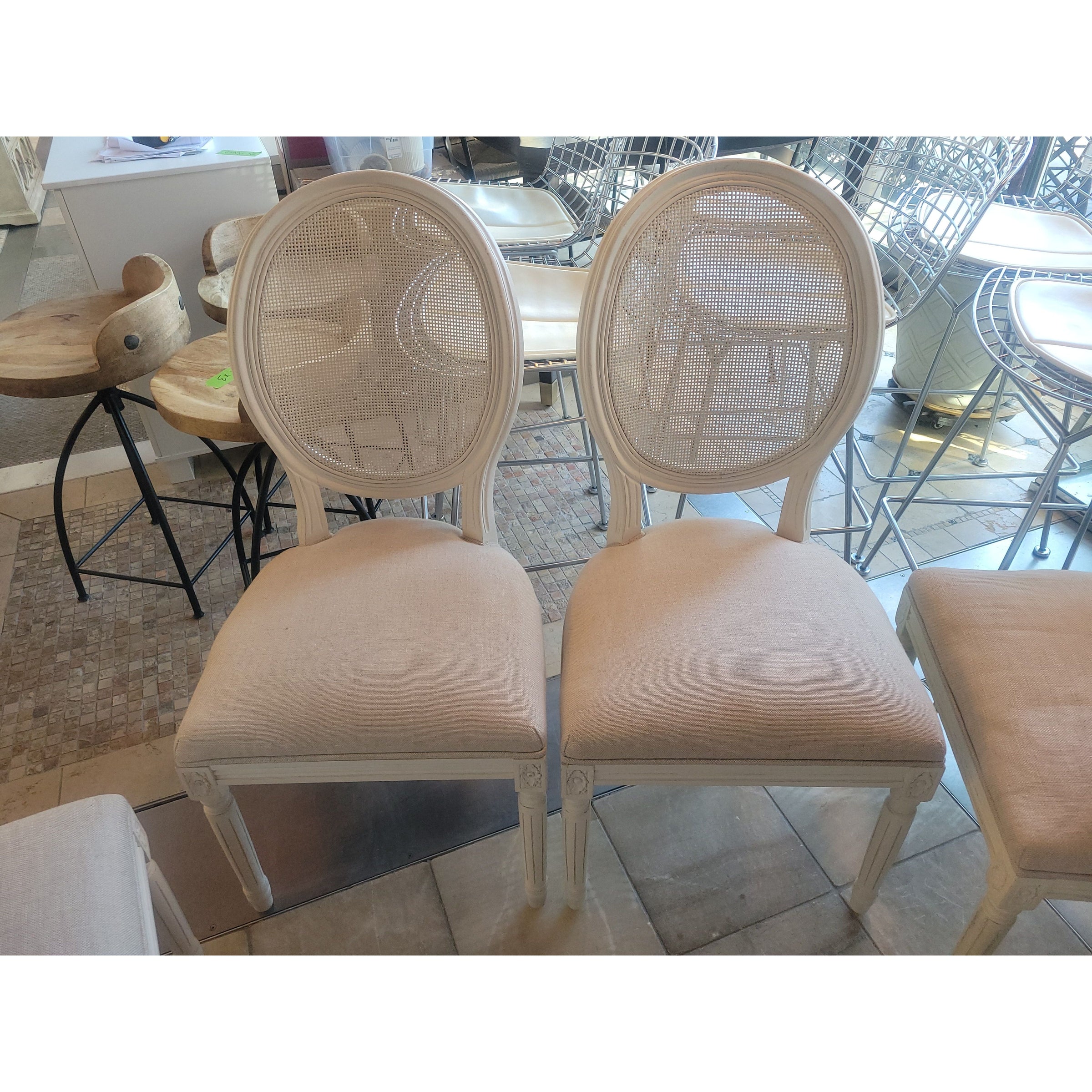 SET of 8 White Cane Back French Dining Chairs by RH (AS IS)