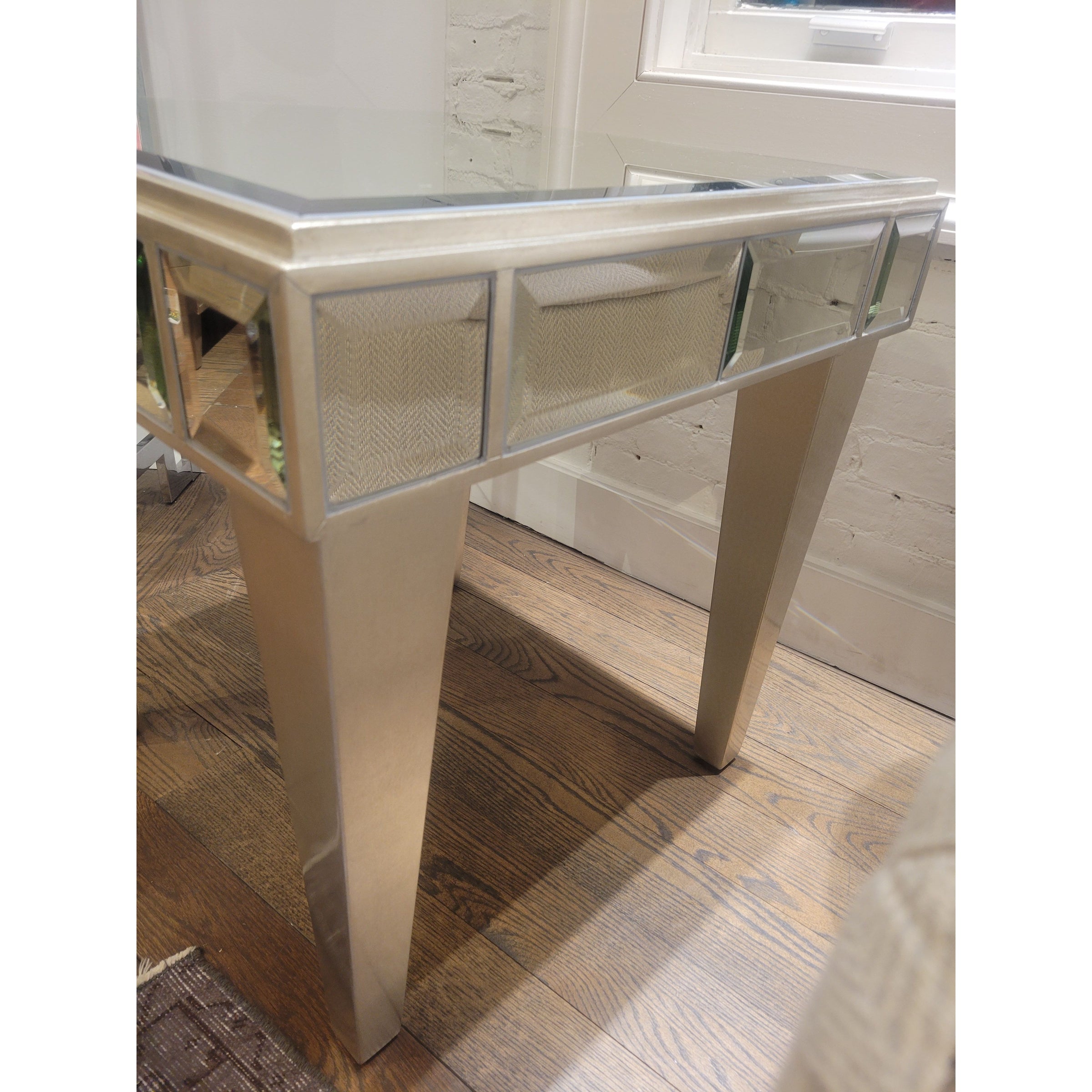 PAIR of Mirrored Glass Silverleaf Finish Side Tables - colletteconsignment.com