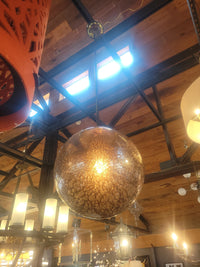 Gold Mottled Clear Glass Sphere Pendant by John Salibello