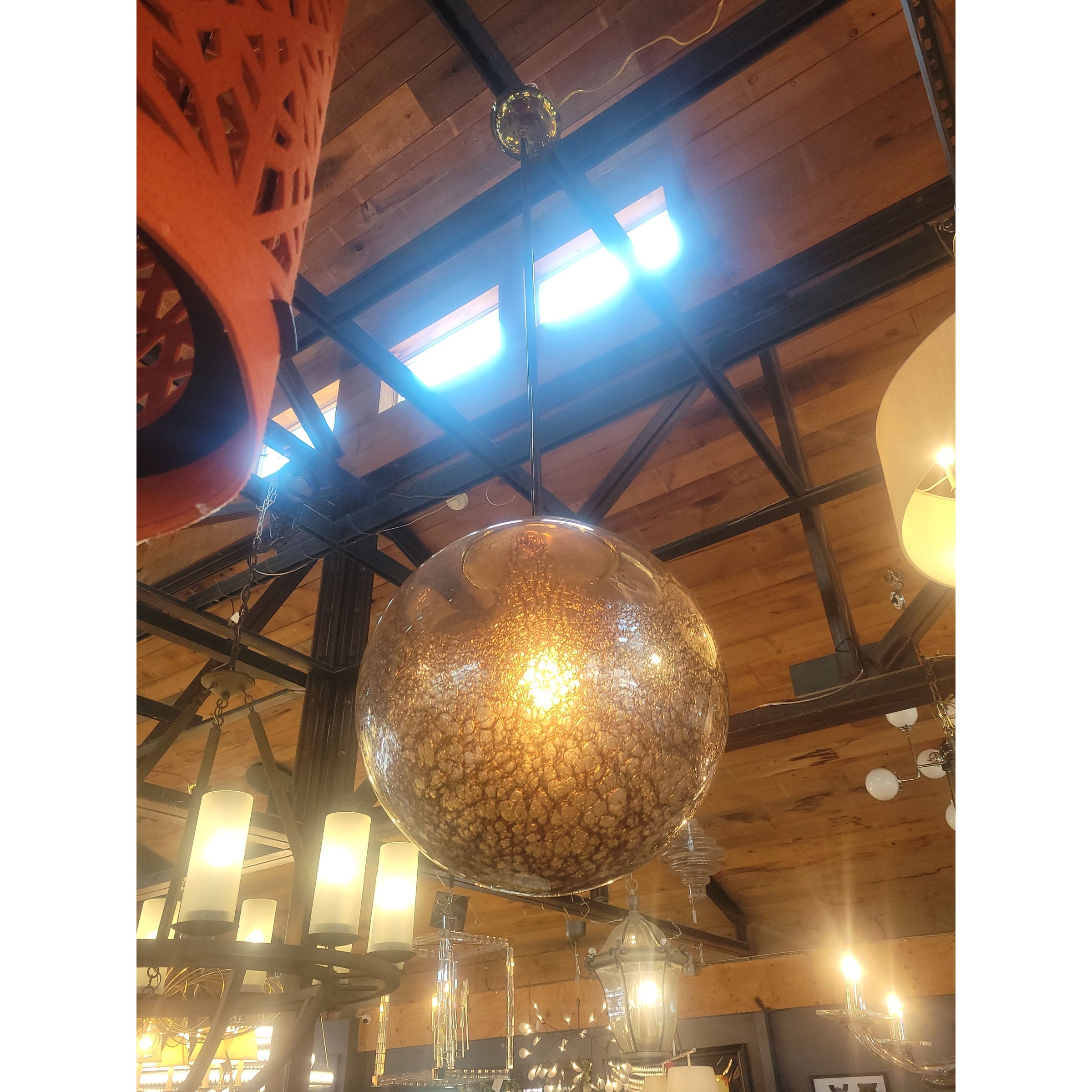 Gold Mottled Clear Glass Sphere Pendant by John Salibello - colletteconsignment.com