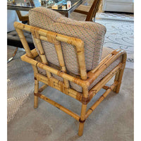 PAIR of Bamboo Chairs w/ Diamond Pattern Cushions