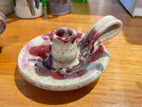 Red Painted Pottery Candlestick Holder